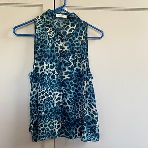 Equipment Silk Sleeveless Leopard Print Blouse, size small